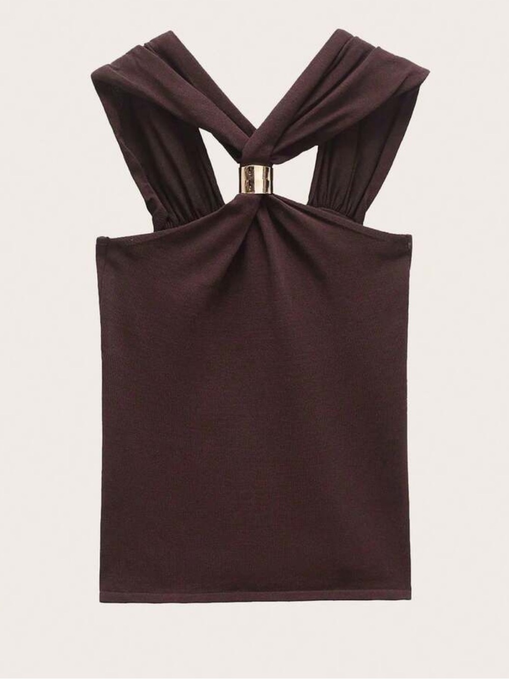 Brown knit top with gold detail